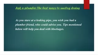 ask a plumber the best ways to unclog drains