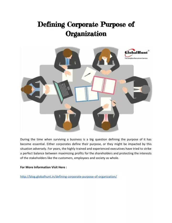 defining corporate purpose of organization