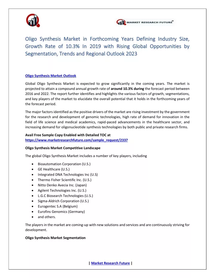 oligo synthesis oligo synthesis market growth