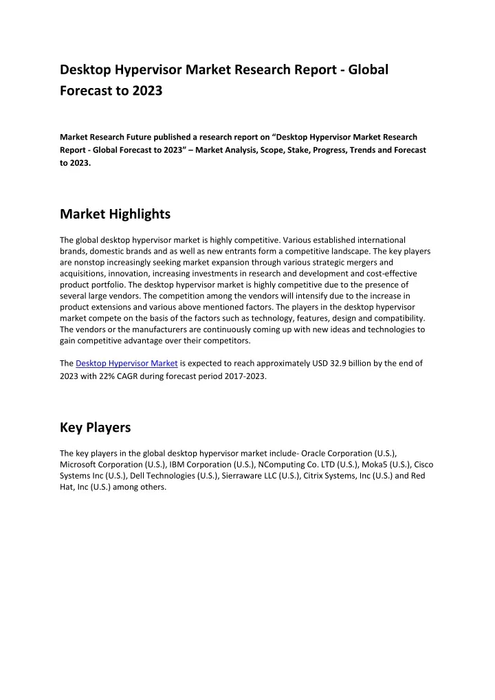 desktop hypervisor market research report global