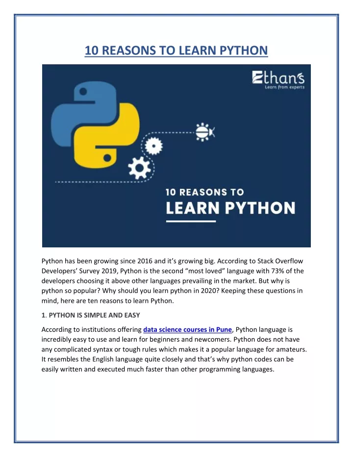 10 reasons to learn python