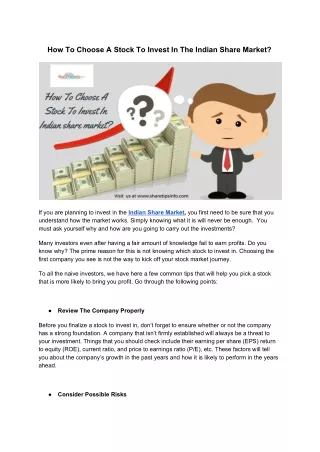 How to Choose Stock to Invest In Indian Share Market