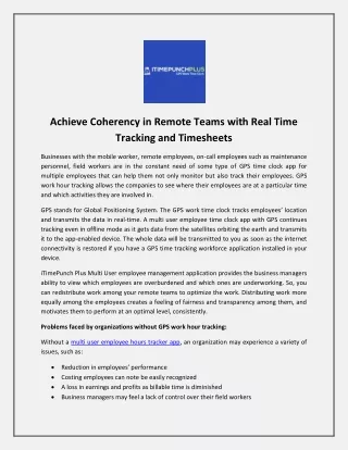 Achieve Coherency in Remote Teams with Real Time Tracking and Timesheets