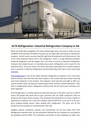 ALTA Refrigeration: Industrial Refrigeration Company in GA