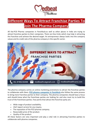 Different Ways To Attract Franchise Parties To Join The Pharma Company