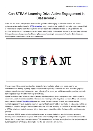 Can STEAM Learning Drive Active Engagement in Classrooms?