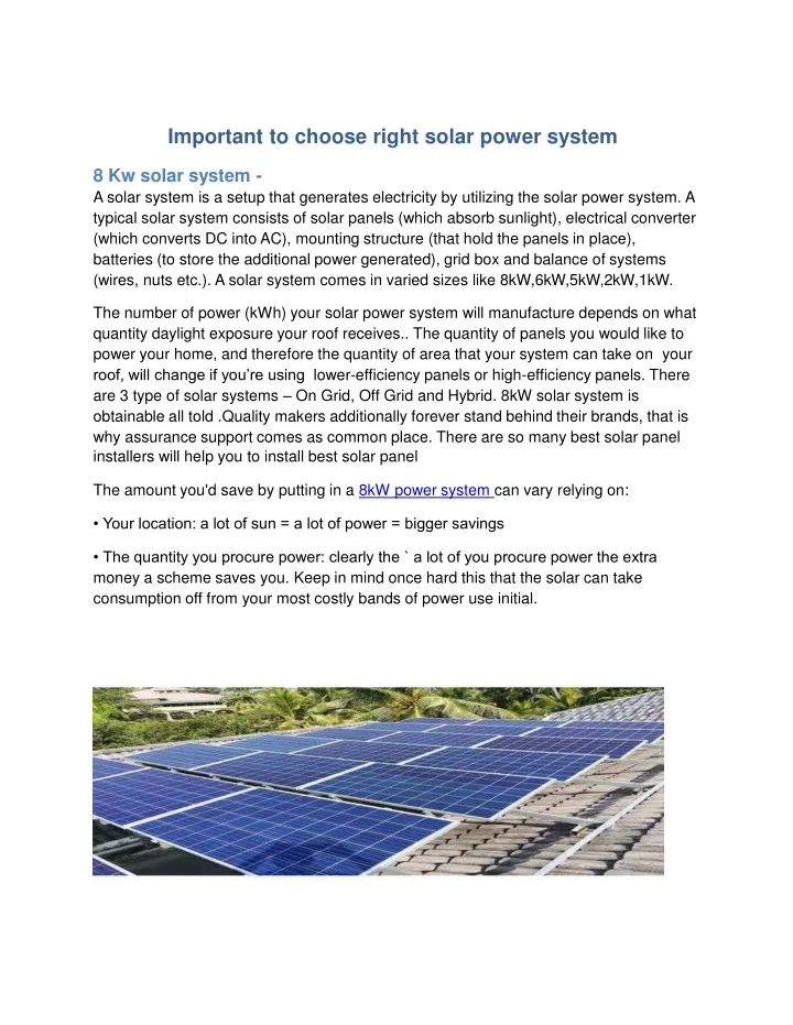 important to choose right solar power system