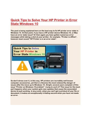 quick tips to solve your hp printer in error