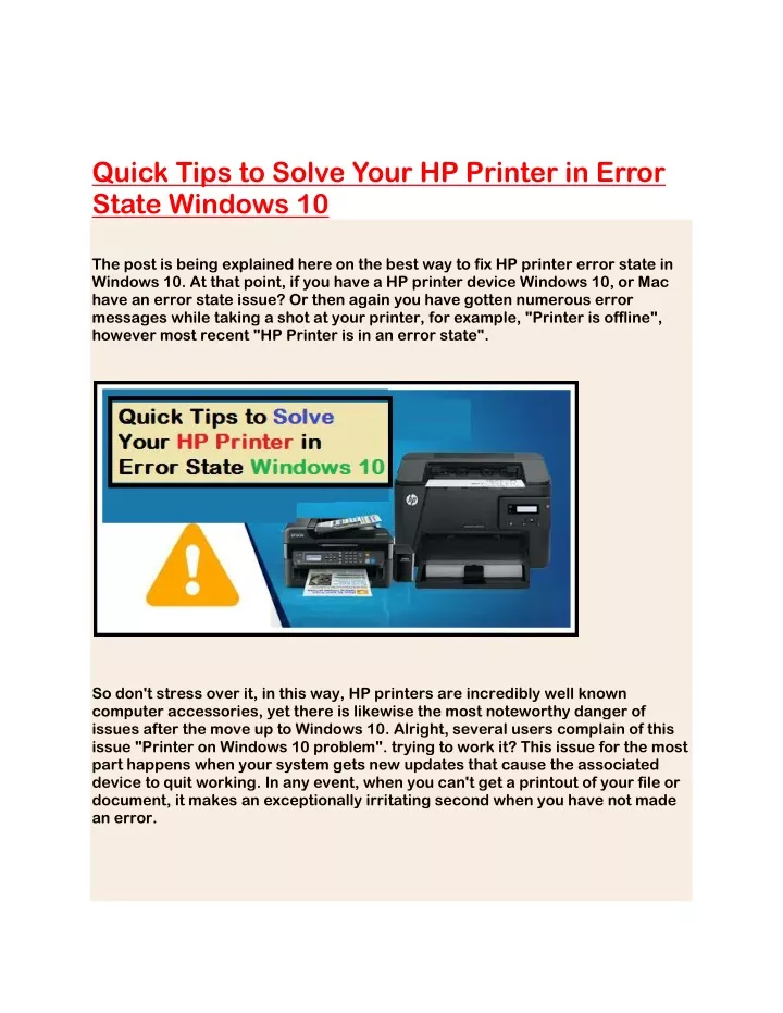 quick tips to solve your hp printer in error