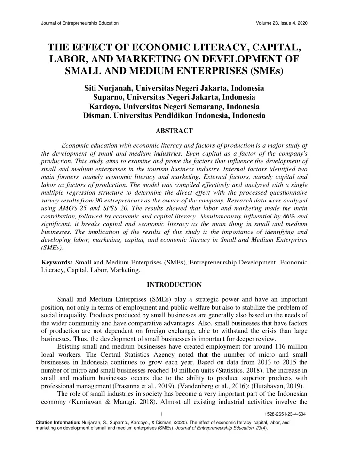 journal of entrepreneurship education