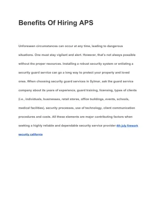 benefits of hiring aps