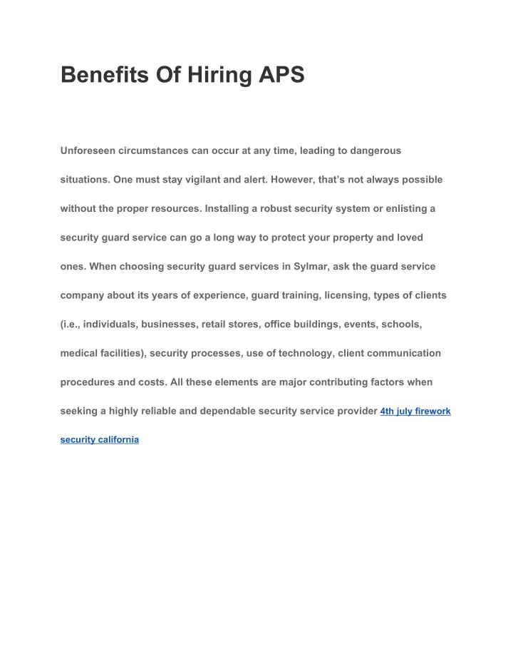 benefits of hiring aps