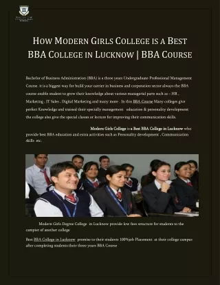How Modern Girls College is a Best BBA College in Lucknow