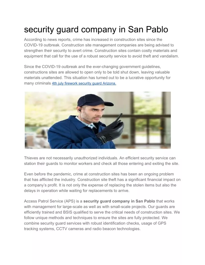 security guard company in san pablo