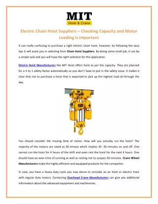 electric chain hoist suppliers checking capacity