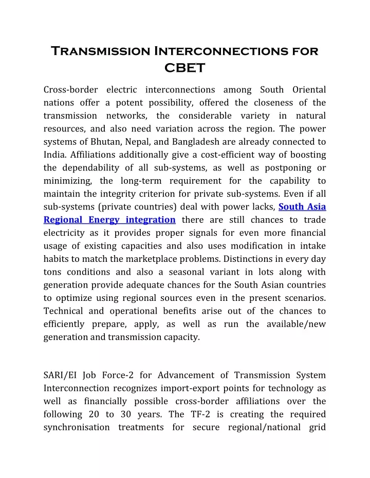 transmission interconnections for cbet