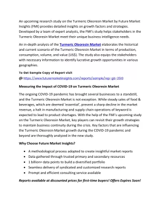 Turmeric Oleoresin Market Revenue to Decline During Coronavirus Disruption, Stakeholders to Realign Their Growth Strateg