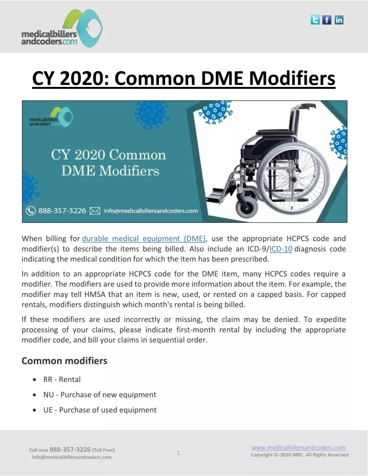 cy 2020 common dme modifiers