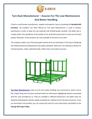 tyre rack manufacturer assures