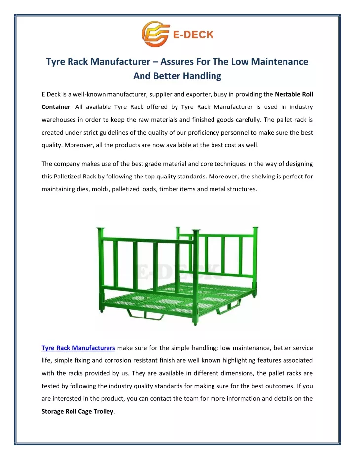 tyre rack manufacturer assures