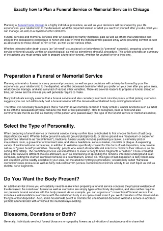 Just how to Plan a Funeral or Funeral in Chicago