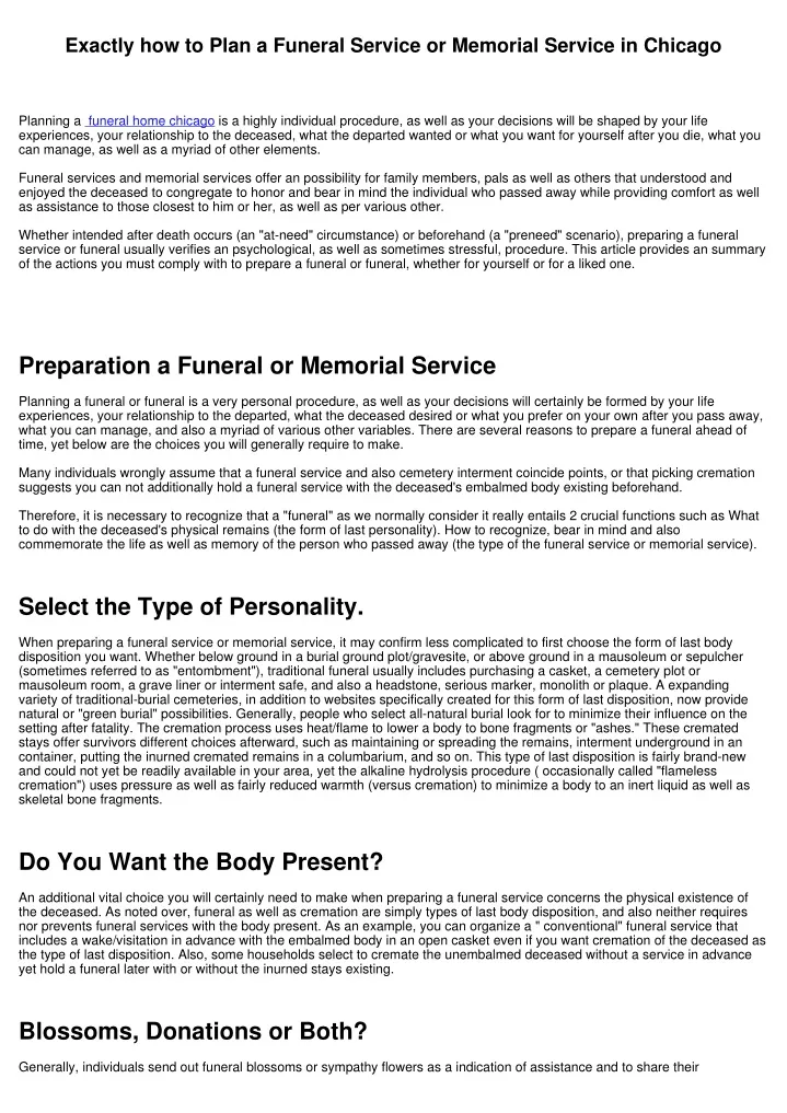 exactly how to plan a funeral service or memorial