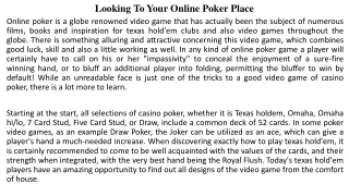 Looking To Your Online Poker Place