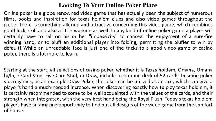 looking to your online poker place