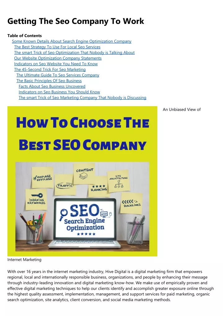 getting the seo company to work