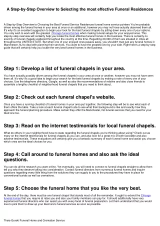 A Step-by-Step Overview to Choosing the very best Funeral Service Homes