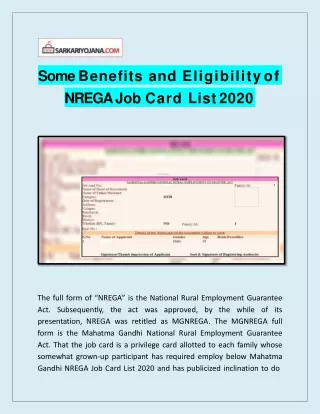 Benefits And Eligibility Of NREGA Job Card List 2020
