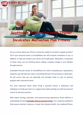 Scottsdale Arizona Personal Trainer Inculcates Motivation Plus Fitness