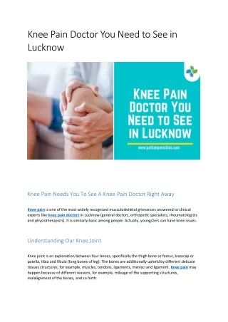 Knee Pain Doctor You Need to See in Lucknow