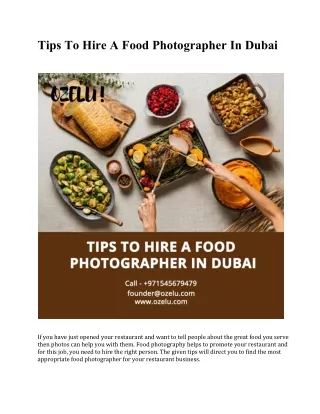 Tips To Hire A Food Photographer In Dubai