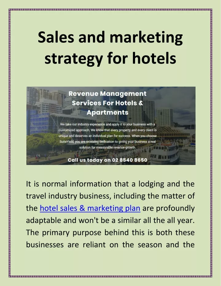sales and marketing strategy for hotels