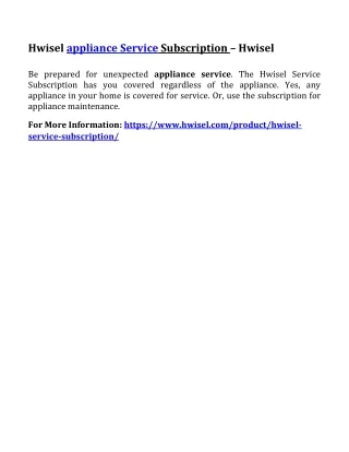 hwisel appliance service subscription hwisel