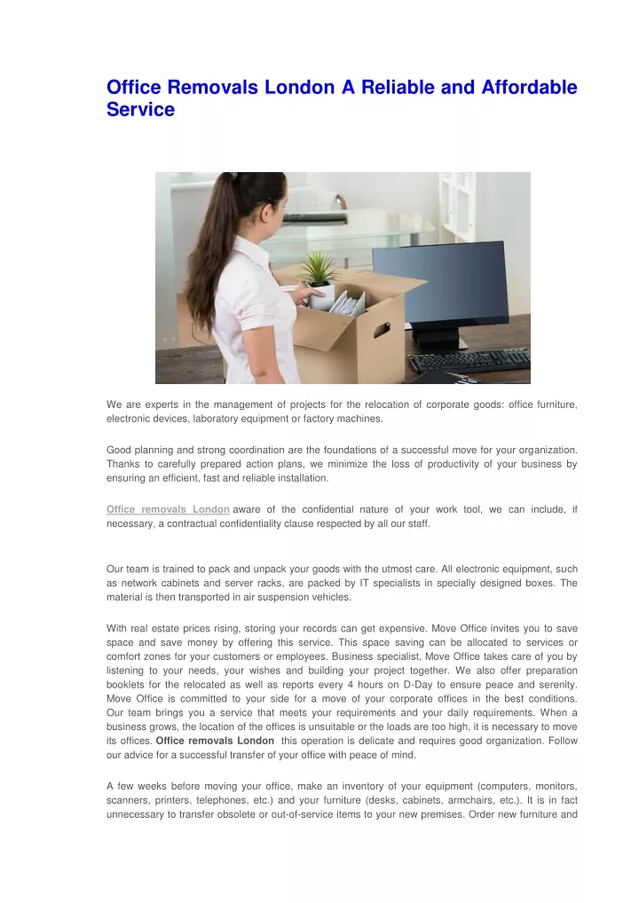 office removals london a reliable and affordable