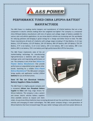 Performance Tuned China Lifepo4 Battery Manufacturer