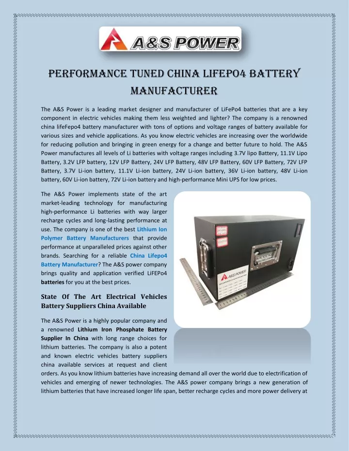 performance tuned china lifepo4 battery