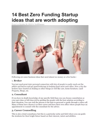 14 Best Zero Funding Startup ideas that are worth adopting.