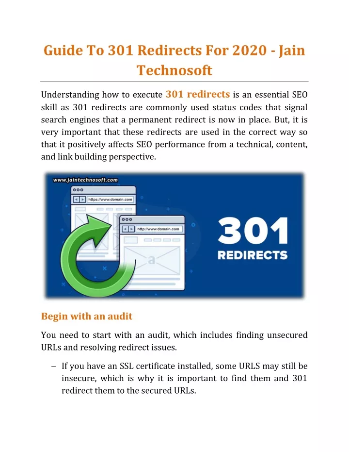 guide to 301 redirects for 2020 jain technosoft