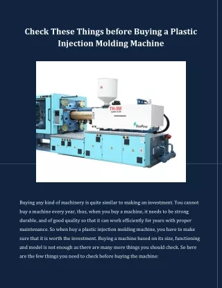 Check These Things before Buying a Plastic Injection Molding Machine