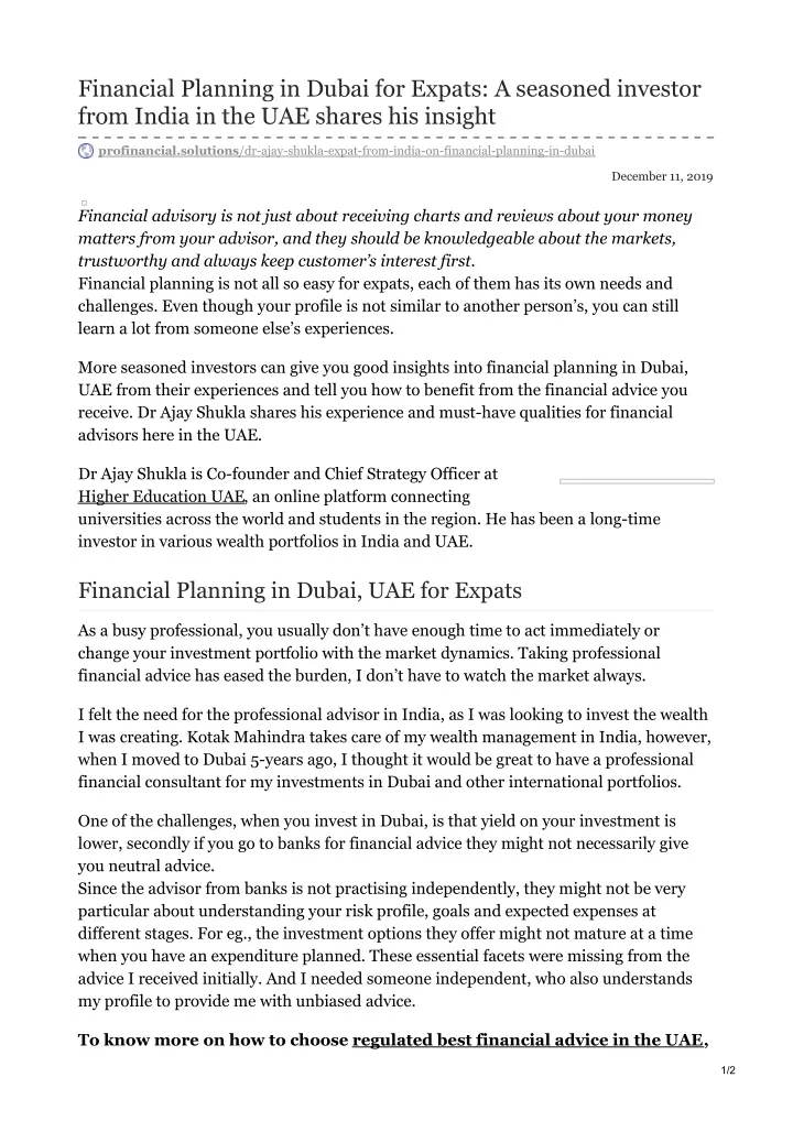 financial planning in dubai for expats a seasoned