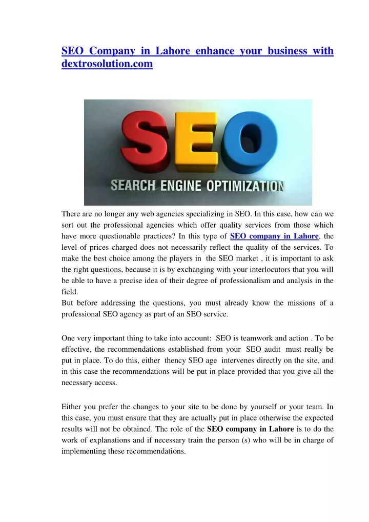 seo company in lahore enhance your business with