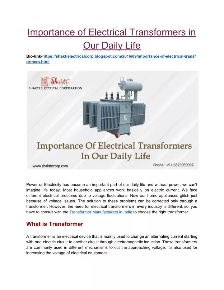 importance of electrical transformers