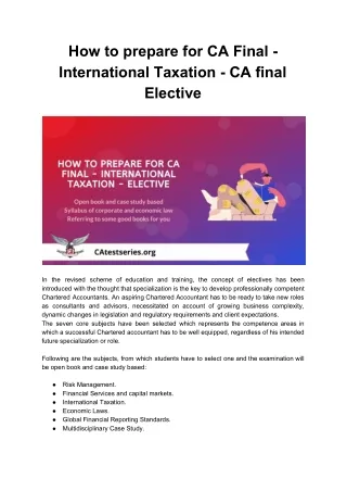 CA Final Elective International Taxation