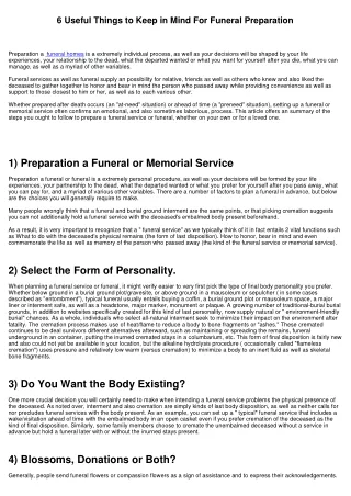 6 Useful Points to Bear In Mind For Funeral Planning