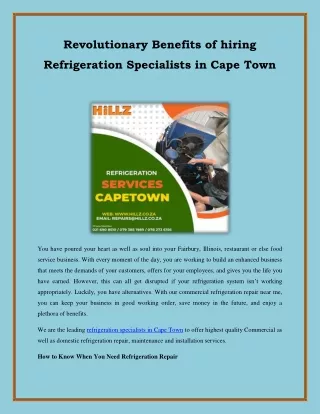 Revolutionary Benefits of hiring Refrigeration Specialists in Cape Town