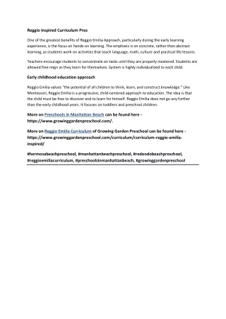 reggio inspired curriculum pros