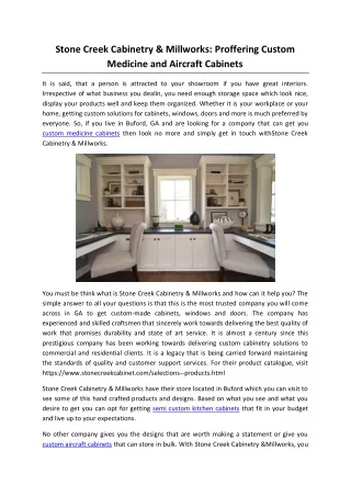 Stone Creek Cabinetry & Millworks: Proffering Custom Medicine and Aircraft Cabinets
